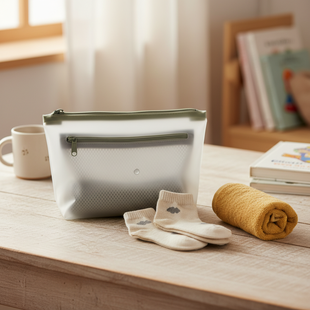 젖은 옷 파우치와 여벌 양말을 따로 분리한 생성 사진